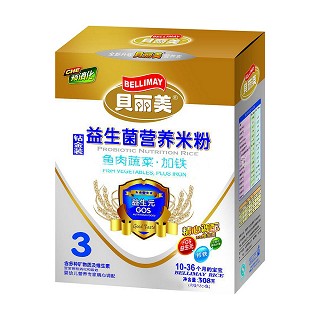 贝丽美3段鱼肉蔬菜加铁营养米粉(盒装)