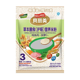 贝丽美3段鱼肉蔬菜ad钙营养米粉(袋装)